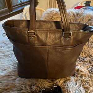 COACH TRANSATLANTIC DRAFT BUSINESS TWO WAY TOTE CHOCOLATE PEEBLE(SUPERB COND)